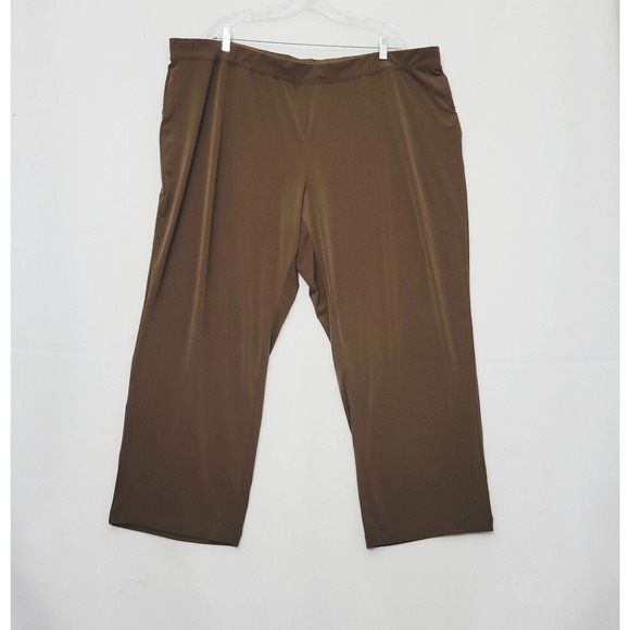 Susan Graver Essentials 3XP Petite Brown Pull On Liquid Knit Pants Stretch *Flaw - Picture 1 of 7